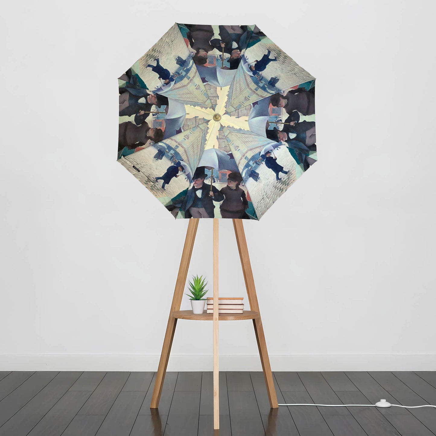 Umbrella Floor Lampstand Featuring Caillebotte Paris Rainy Day